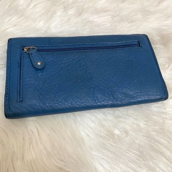 TOMMY HILFIGER Blue Pebbled Genuine Leather Flap Clutch Wallet - Picture 10 of 12